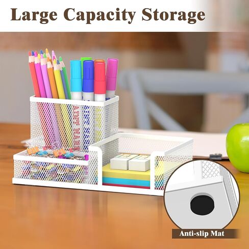 SUPEASY Pen Holder Desk Organizer, Office Supplies Pencil Holder with 3 Compartments, Desk Accessories and Workspace Organizers for Home School, Black in Kuwait