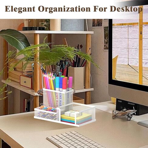 SUPEASY Pen Holder Desk Organizer, Office Supplies Pencil Holder with 3 Compartments, Desk Accessories and Workspace Organizers for Home School, Black in Kuwait