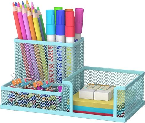 SUPEASY Pen Holder Desk Organizer, Office Supplies Pencil Holder with 3 Compartments, Desk Accessories and Workspace Organizers for Home School, Black in Kuwait