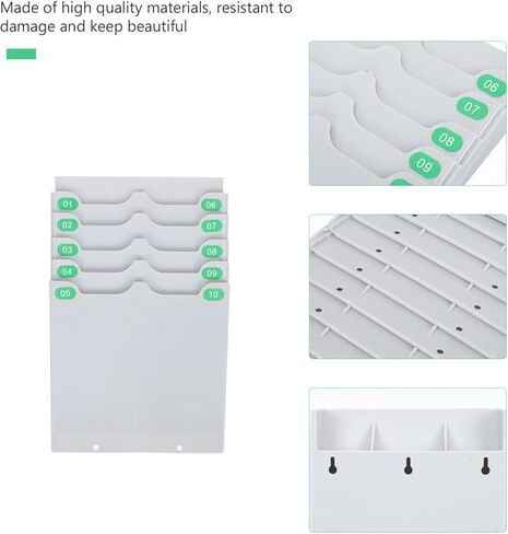 Time Card Rack 10 Pocket Wall Mounted Attendance Cards Holder Hanging Card Storage for Office in Kuwait