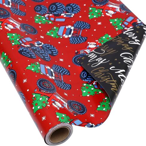 AUCLAY Dinosaur Christmas Wrapping Paper Roll for Kids Baby - Cute Dinosaurs with Xmas Decoration and Stars Design - Reversible Holiday Gift Wrap Paper, 17.7 Inch in Saudi Arabia