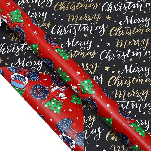 AUCLAY Dinosaur Christmas Wrapping Paper Roll for Kids Baby - Cute Dinosaurs with Xmas Decoration and Stars Design - Reversible Holiday Gift Wrap Paper, 17.7 Inch in Saudi Arabia