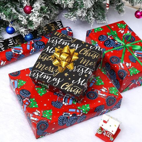 AUCLAY Dinosaur Christmas Wrapping Paper Roll for Kids Baby - Cute Dinosaurs with Xmas Decoration and Stars Design - Reversible Holiday Gift Wrap Paper, 17.7 Inch in Saudi Arabia