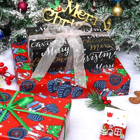 AUCLAY Dinosaur Christmas Wrapping Paper Roll for Kids Baby - Cute Dinosaurs with Xmas Decoration and Stars Design - Reversible Holiday Gift Wrap Paper, 17.7 Inch in Saudi Arabia