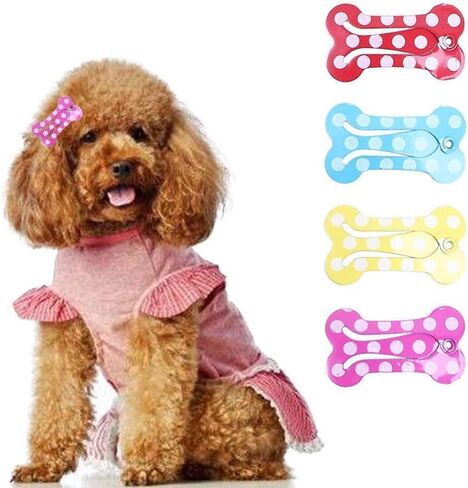 5 Pcs Dog Hair Clips Mini Bone Snap Dog Barrette Small Snap Hair Clips Pet Hair Barrettes Pet Hairpin Dog Hair Accessories Pet Supplies (Rose Red) in Kuwait