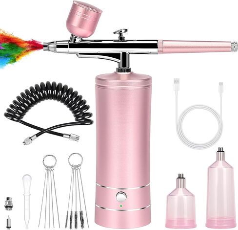 Chiyuvie Airbrush Kit with Compressor, Portable Rechargeable High Performance Air Brush with 0.3mm Nozzle, Handheld Airbrush Set for Face, Beauty, Nail Art, Tattoo, Craft, Cake Decor, Paint in Saudi Arabia
