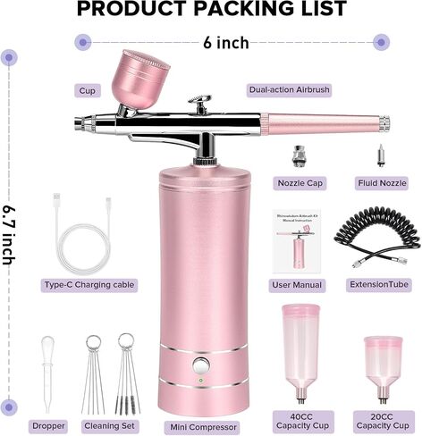 Chiyuvie Airbrush Kit with Compressor, Portable Rechargeable High Performance Air Brush with 0.3mm Nozzle, Handheld Airbrush Set for Face, Beauty, Nail Art, Tattoo, Craft, Cake Decor, Paint in Saudi Arabia