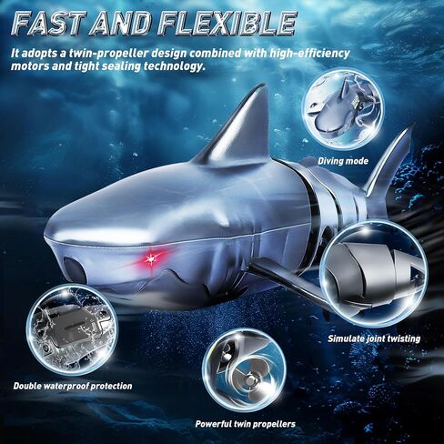 Remote Control Shark for Pool, Waterproof RC Boat Gift for Kids Boys, Water Toys for Swimming Fishbowl Bathroom, Diving, 360° Rotate, Rechargeable Battery in Saudi Arabia