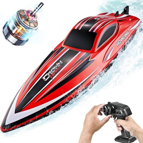 BEZGAR RC Boat, 16 inch Big Brushless Remote Control Boat for Adults and Kids and, 55 KPH Large Fast RC Speed Boat with 2000mAh Battery, Ideal Waterproof Toy Boats for Lakes - HJ818PRO Red in Kuwait