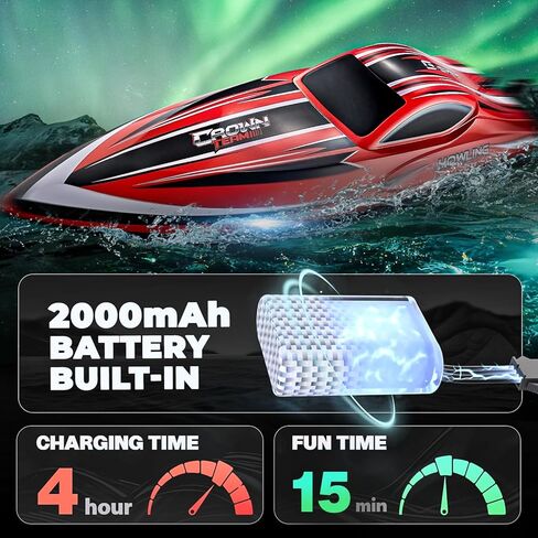 BEZGAR RC Boat, 16 inch Big Brushless Remote Control Boat for Adults and Kids and, 55 KPH Large Fast RC Speed Boat with 2000mAh Battery, Ideal Waterproof Toy Boats for Lakes - HJ818PRO Red in Kuwait
