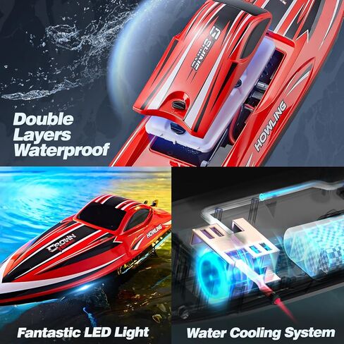 BEZGAR RC Boat, 16 inch Big Brushless Remote Control Boat for Adults and Kids and, 55 KPH Large Fast RC Speed Boat with 2000mAh Battery, Ideal Waterproof Toy Boats for Lakes - HJ818PRO Red in Kuwait