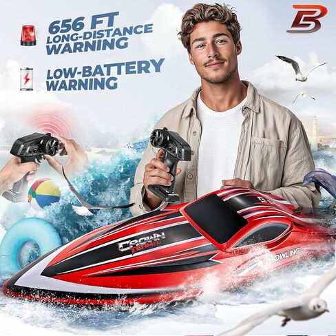 BEZGAR RC Boat, 16 inch Big Brushless Remote Control Boat for Adults and Kids and, 55 KPH Large Fast RC Speed Boat with 2000mAh Battery, Ideal Waterproof Toy Boats for Lakes - HJ818PRO Red in Kuwait