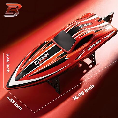 BEZGAR RC Boat, 16 inch Big Brushless Remote Control Boat for Adults and Kids and, 55 KPH Large Fast RC Speed Boat with 2000mAh Battery, Ideal Waterproof Toy Boats for Lakes - HJ818PRO Red in Kuwait