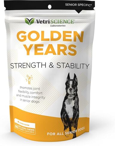 VetriScience Golden Years ينشط ويزدهر الفيتامينات اليومية الكاملة مع BCAAs للكلاب الكبيرة، الدجاج، 60 مضغ in Kuwait