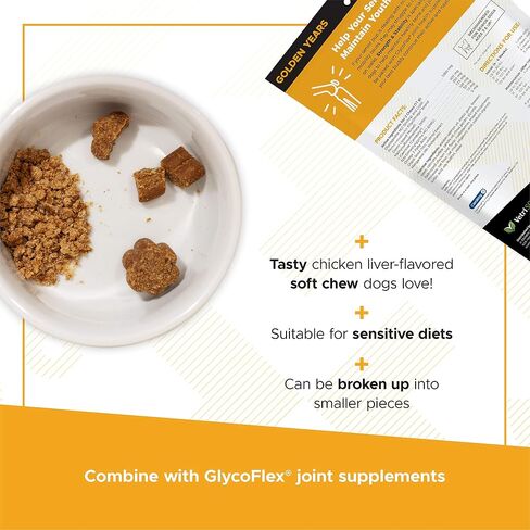 VetriScience Golden Years ينشط ويزدهر الفيتامينات اليومية الكاملة مع BCAAs للكلاب الكبيرة، الدجاج، 60 مضغ in Kuwait