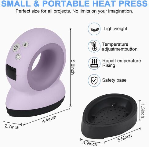 Tinkeal Mini Press آلة الضغط الحراري المحمولة للقمصان، سهلة الضغط على مكواة صغيرة محمولة لنقل الحرارة لمشاريع الفينيل HTV الصغيرة، الأحذية، القبعات، حقيبة (أرجواني) in Saudi Arabia