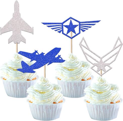 24 Pack Military Themed Cupcake Toppers Boot Camp Bound Cupcake Picks Navy Bound Themed Cupcake Decorations Welcome Ceremony Army Birthday Party Cake Decorations Supplies Blue in Saudi Arabia