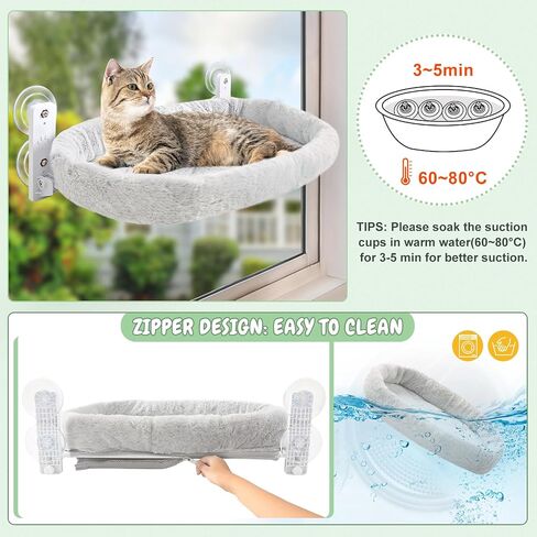 Sunhoo 2PCS Cat Window Perch Hammock Cordless Kitty Sunny Bed Seat Window Sill Shelf for Inside Cats Foldable Lounger with 4 Strong Suction Cups Soft Plush Cover 21 * 11.8 in Holds up to 40lbs (Grey) in Kuwait