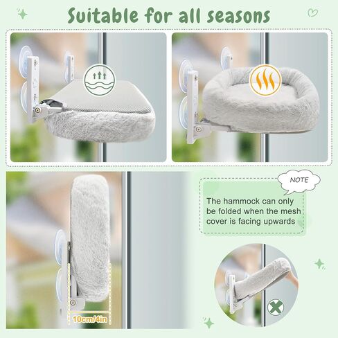 Sunhoo 2PCS Cat Window Perch Hammock Cordless Kitty Sunny Bed Seat Window Sill Shelf for Inside Cats Foldable Lounger with 4 Strong Suction Cups Soft Plush Cover 21 * 11.8 in Holds up to 40lbs (Grey) in Kuwait