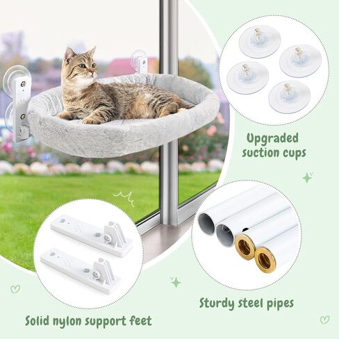 Sunhoo 2PCS Cat Window Perch Hammock Cordless Kitty Sunny Bed Seat Window Sill Shelf for Inside Cats Foldable Lounger with 4 Strong Suction Cups Soft Plush Cover 21 * 11.8 in Holds up to 40lbs (Grey) in Kuwait