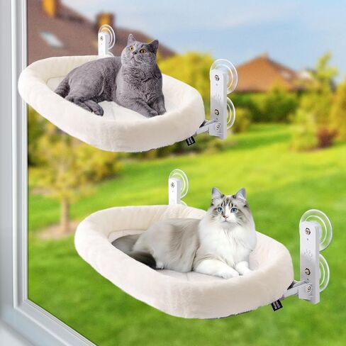 Sunhoo 2PCS Cat Window Perch Hammock Cordless Kitty Sunny Bed Seat Window Sill Shelf for Inside Cats Foldable Lounger with 4 Strong Suction Cups Soft Plush Cover 21 * 11.8 in Holds up to 40lbs (Grey) in Kuwait