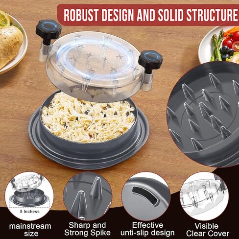 SoulLife Chicken Shredder 8 Inches, Chicken Breast Shredder Tool, Cooked Meat Shredder with Clear Lid, Ergonomic Design, Auti-slip, Easy To Clean, Chicken Shredder Tool Twist, Chicken Grinder (Red) in Kuwait
