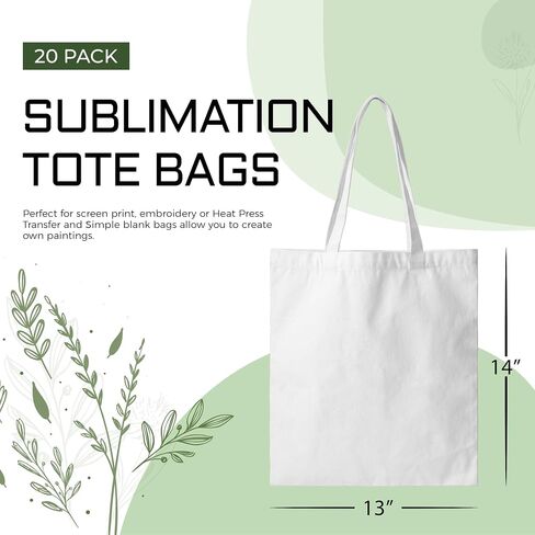 Joyclub 20 Pack Sublimation Tote Bags Blanks Polyester Canvas Tote Bags Reusable Grocery Bags to Decorate Painting Crafting Sublimation DIY For Gift in Saudi Arabia