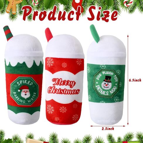 Poen 3 Pcs Christmas Dog Toys Plush Squeaky Toys Plush Dog Toy Christmas Coffee Dog Toy Stuffed Puppy Toys for Large Small Dog Interactive PET Birthday Gifts in Saudi Arabia