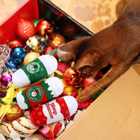Poen 3 Pcs Christmas Dog Toys Plush Squeaky Toys Plush Dog Toy Christmas Coffee Dog Toy Stuffed Puppy Toys for Large Small Dog Interactive PET Birthday Gifts in Saudi Arabia
