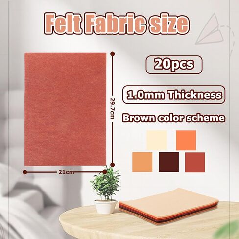 Stiff Felt Fabric Sheets for Kids: LOTOFUN 20PCS 8x12 Inch Brown Assorted Colors - Non-Woven Acrylic Fabric Sheet for Crafts Sewing Quilting Project Patchwork in Saudi Arabia