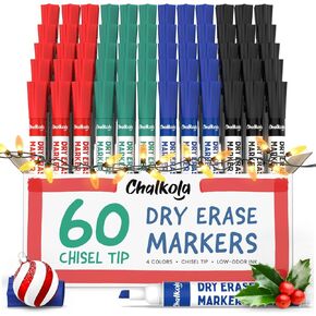Chalkola Dry Erase Markers Bulk (60 Pack, 12 Vibrant Colors) | Chisel Tip WhiteBoard Markers, Dry Erase Pens - White Board Pens for Kids, Teachers - Home, Office, School Classroom Supplies