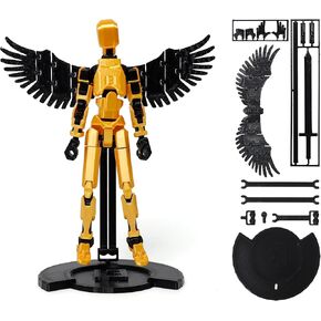 Upgraded T13 Action Figure with Wings and Holder - Assembly Completed Dummy 13 Robot, 3D Printed Flexible Titan Gift, Multi-Jointed Lucky Desk Executive Toy - 5.3 inch (White)