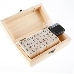 36 Pcs Letter Number Stamps, Small Wooden Rubber Stamps Vintage Alphabet Letter Number Set Craft Ink Stamp Stamper Seal Set with Storage Box for Scrapbooking Envelope Card Making 0.2 Inch