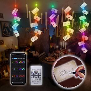Floating Letter Banners with Battery LED Lights, Write Blessings on the Card, Party Decorations, Birthday Decorations, Theme Party, Halloween, Christmas Decor (10ft)