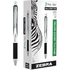 Zebra Pen Z-Grip Flight Retractable Ballpoint Pen, Bold Point, 1.2mm, Black Ink, 12-Count