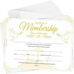 Church Membership Certificate with Envelopes 15 Pcs Gold Foil Certificate of Membership Cards Christian Religious Membership Recognition Certificate 11 x 8.3 Inch
