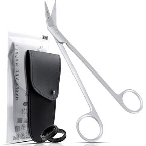 Applique Long Thin 6 Inch - Angled Offset Blade Scissors with Pouch Sleeve for Embroidery, Fabric, Thread, Knitting, Sewing, Arts & Craft (Satin)