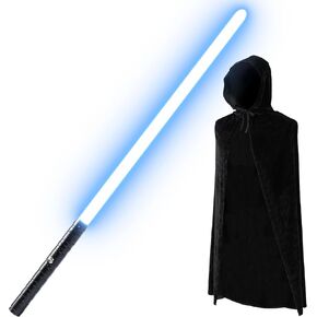 Lightsaber and Velvet Cloak Package, Includes 7-Color Light Saber and Black Velvet Cloak, Gift Idea for Kids