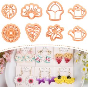 Puocaon Garden Polymer Clay Cutters - 8 Pcs Clay Cutters for Polymer Clay Jewelry, Watering Can Clay Earring Cutters, Monstera Leaves Lily Flower Polymer Clay Jewelry Cutters. Mandala Clay Cutters