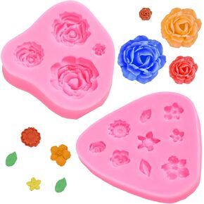 TIESOME Flower Silicone Mold, Pink Flower Fondant Cake Molds Different Flower Shapes Silicone Molds Fondant Clay Mould Flower Shape DIY Decorating Tool for Clay Soap Confectionery Projects (5 PCS)