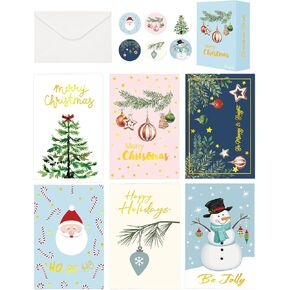 RINOLY Set of 24 Christmas Cards Boxed with Envelopes and Stickers,Foil-Embellished Holiday Cards with Envelopes,6 Assorted Winter Cards Christmas Greeting Cards Bulk-4x6 Inch