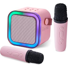 Portable Karaoke Machine for Kids & Adults, Bluetooth Mini Singing Microphone with 2 Wireless Mics & LED Light Show, Compatible with All Smartphones, Perfect for Birthdays, Home Parties（Pink）