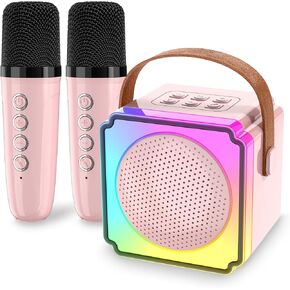 Mini Karaoke Machine for Kids Adults, Portable Bluetooth Speaker with 2 Wireless Microphones, Birthday Toys for Girls Ages 4 5 6 7 8 9 10 11 12+ Years Old Toddler