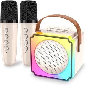 آلة كاريوكي صغيرة للأطفال البالغين، مكبر صوت بلوتوث محمول مع 2 ميكروفونات لاسلكية، ألعاب عيد ميلاد للفتيات من سن 4 5 6 7 8 9 10 11 12 سنة فما فوق in Kuwait