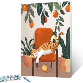 Graffitic Cartoon Cats DIY Paint by Numbers for Adults Beginner Kids Loving Animal Family Oil Painting Kit on Canvas with Brushes Acrylic Home Pets Arts Craft Home Decor Gift 16x20 Inch（DIY Frame )