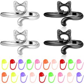 Tyqour 24Pcs Cat Crochet Rings for Tension Adjustable Tension Rings for Crocheting with Crochet Markers Metal Crochet Tension Ring for Finger Knitting Crochet Accessories Crochet Gifts for Women Mom