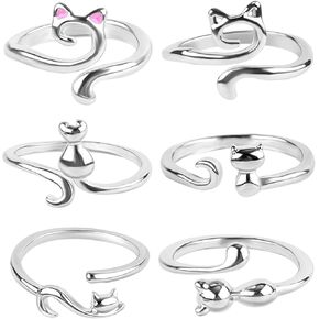 6pcs Crochet Loop Ring, Adjustable Cat Crochet Ring Yarn Guide Finger Holder Knitting Crochet Tension Ring Crochet Accessories for Faster Knitting Women Beginner Gift (6 Styles)