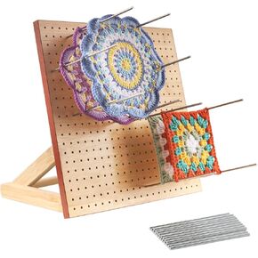 YETEE 12 Inch Crochet Blocker Board with 20 Pegs, Blocker Board for Crochet Projects Bamboo Lattice Square Blocker Board, Thanksgiving Wooden Crochet Accessories