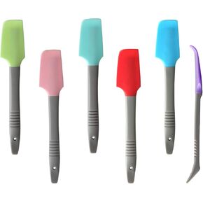 Yoku Made- Silicone Mini Spatula, Curved Small Spatula, Kitchen Scraper Spatula, Wet Pet Food Can Spatula, Jar Spatula, for Cooking Baking Frosting or Mixing, 6pcs