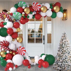 108PCS Christmas Balloon Arch Garland Kit Christmas Balloons Set Include Gold Green Red White Latex Balloons Gold Sequin Candy Cane Foil Balloons for Candy Can Christmas Party Decorations in Saudi Arabia